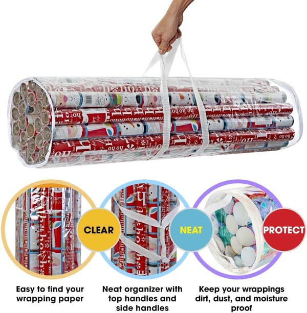 Julpappersorganiserare, Transparent (Vit), Rymmer 24 Rullar à 40