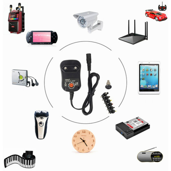 Universell AC till DC 30W nätadapter med USB-port