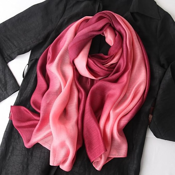 Sjal for kvinner i bomull og silke, elegant gradert farge, lett og fasjonabelt, vår- og vinterhalsduk, sjal rosa