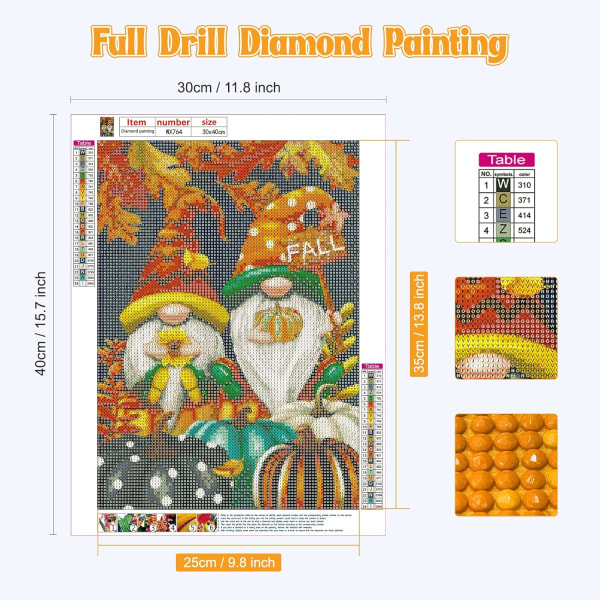 5D Gnomes Diamond Painting Kit för vuxna, DIY Fall Diamond Paint