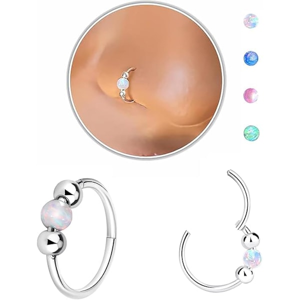Näsring, Opal Näsring, Smycke 8MM 316L Medicinskt Stål Antiallergisk Silver Näsring, Damernas Näsring Örhängen (Vit)
