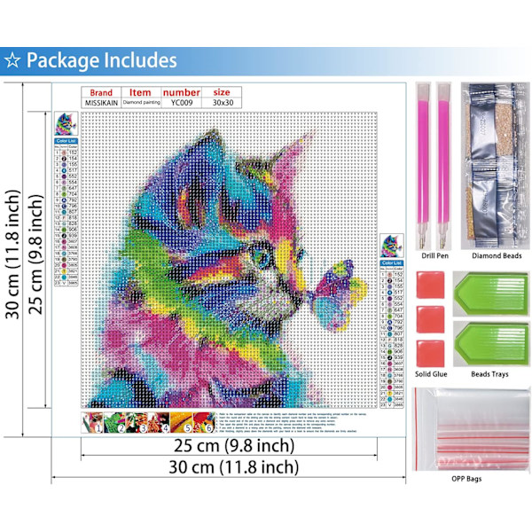 Timanttimaalaus Kissa Perhonen, DIY 5D Eläin Timantti Taide Maalaus