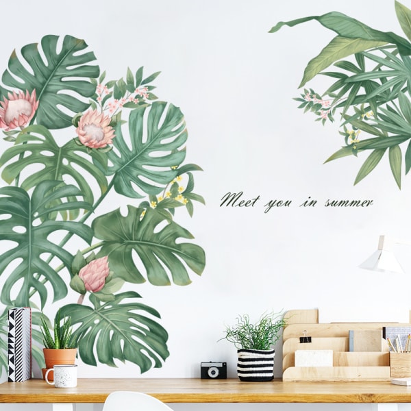 1pc Green Leaf Wall Sticker,Tropical Plant Wall Sticker,Wall Stic