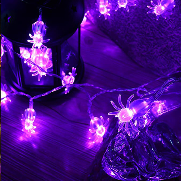 LED Lila Spindel String Ljus Solcell Ljus Spindel Halloween