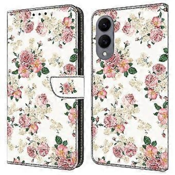 Læderetui med mønstertryk, pung og stativ til Samsung Galaxy S25 Edge Peony