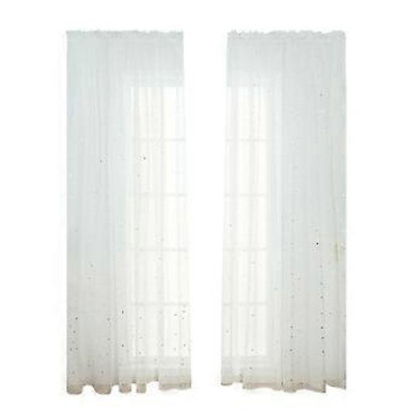 Home Fashion Läpikuultavat verhot metallirenkailla Romanttinen hopeatähtifolio Ikkunakäsittely tyttöjen makuuhuoneeseen Glittertähtiä Ohut verhopaneeli