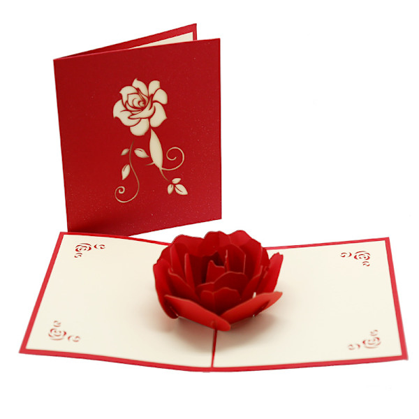 2 stk. 3D Pop-up-kort for bursdag Kvinner Ønsker Rosa Rosebukett