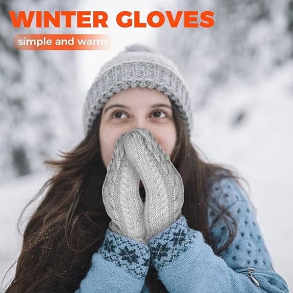 (Grå) Mittens Kvinner, Damer Tykk Fleece Foret Isolerte Varme Kn
