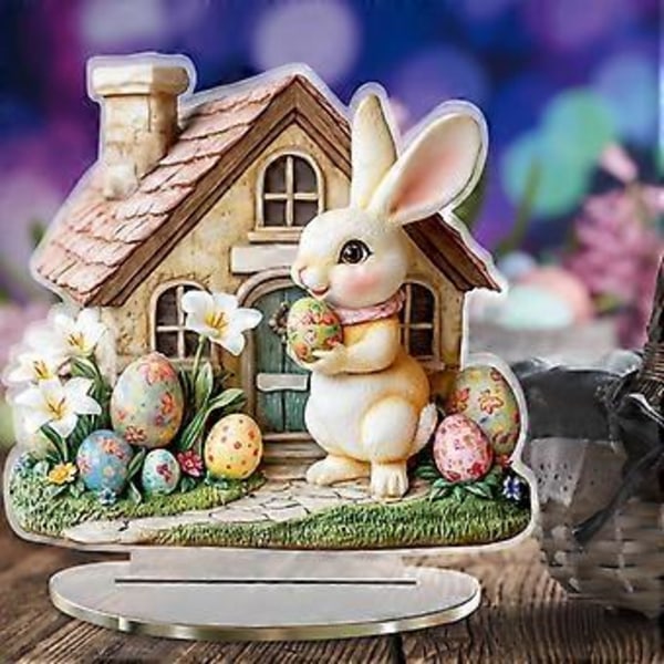 Påskhare Ägg Akryl Skrivbordsdekoration Högtidsdekoration Utskuren Ornament B