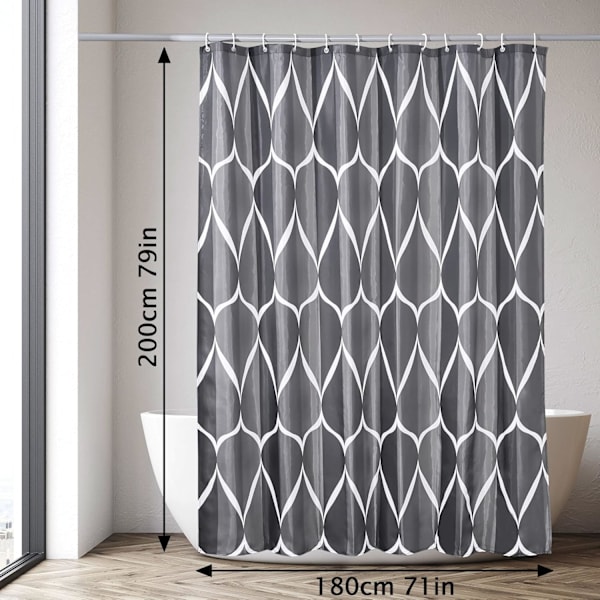 1 stk. Svart Dusjforheng 180x200CM Vanntett Polyester Stoff Ma