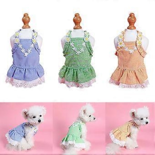 Flickhund Kläder Kostym Kläder Blommig Klänning Spets Prinsessklänning Vår Sommar för Valphundar och Katter Blå XS Blue XL
