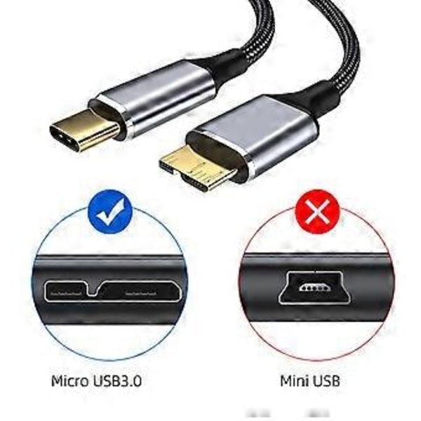 5 Gbps Hårddiskkabel Typ C Hane till MicroB Data Synkroniserings- och Laddningskabel för Extern Hårddisk Svart Black A