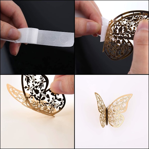 24 stk 3D sommerfugl ornamenter dekorative levende flyttbare klistremerker