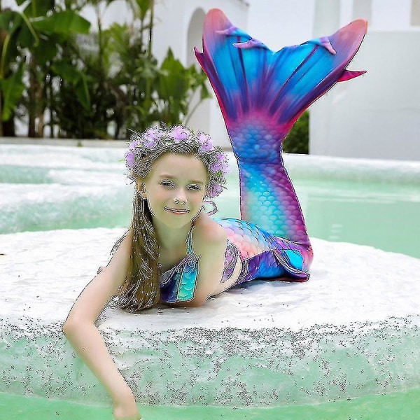 5pcs/set Girls Mermaid Tail Swimsuit Children Mermaid Ariel Cosplay Costume Fantasy Beach Bikini.120.Set 1