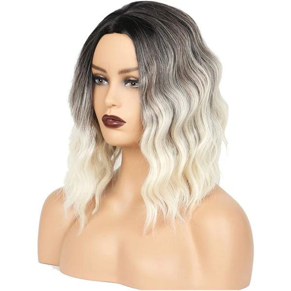 Kort Bob Shadow parykk, 35cm bølget kort syntetisk parykk, kvinners naturlige