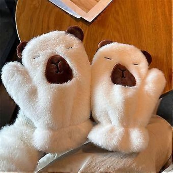Varma termiska handskar för flickor och damer, stilfulla handskar, fullfingerhandskar, vinterhandskar för utomhusbruk, unisex tecknade vantar Khaki Capibara