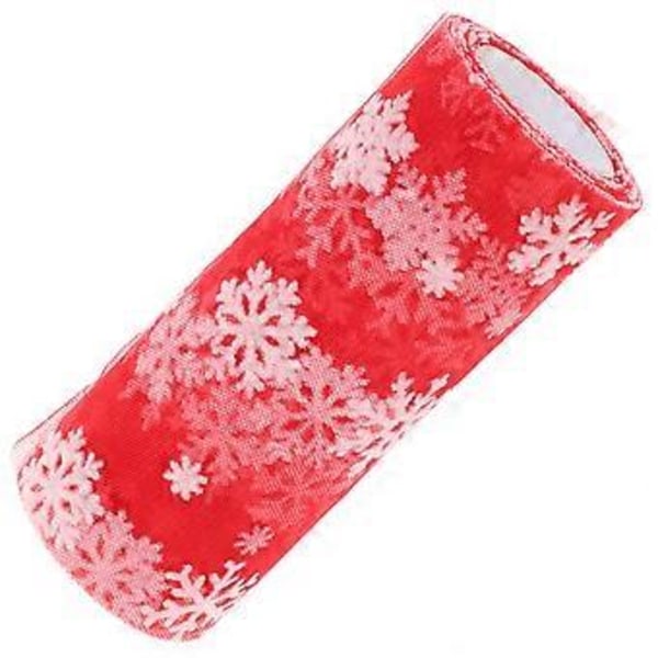 15 cm 10 jaardia Joulun lumihiutale tylli rulla kimalteleva organza harsokangas lumihiutalenauha joulukoristeisiin lahjapaketointiin juhlakoristeluun (Punainen)