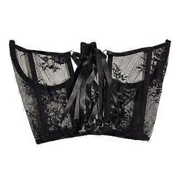 Underbust Korsettivyö, Vyötärökorsetti, Pitsinen Avokuppikorsetti, Lyhyt Vartalon Aluslangallinen Luukorsetti, Underboob Vyötärönmuotoilija (Musta) Black