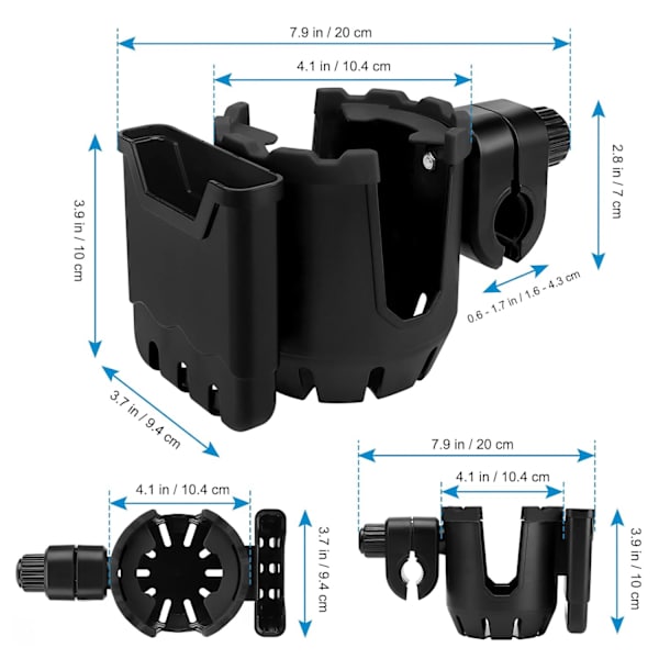 2-i-1 koppholder for barnevogn med telefonholder, universell koppholder