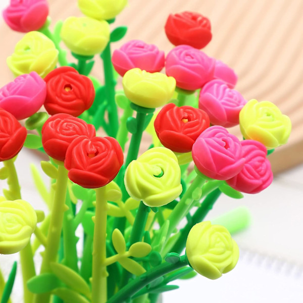 Blomsterpenne Roseformet Kuglepen Kreativ Flydende Sort 0,38mm