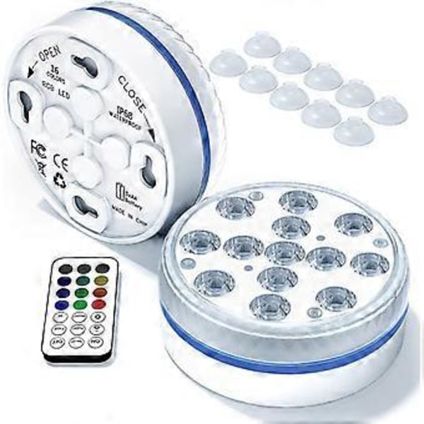 Undervannslys for basseng - 13 LED - Senkbare bassenglys med 4 magneter, 4 sugekopper og RF-fjernkontroll for basseng, dam, badekar