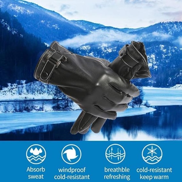 Sms-handskar i läder med pekskärm för män Vinter Varmsvart Mjuk G