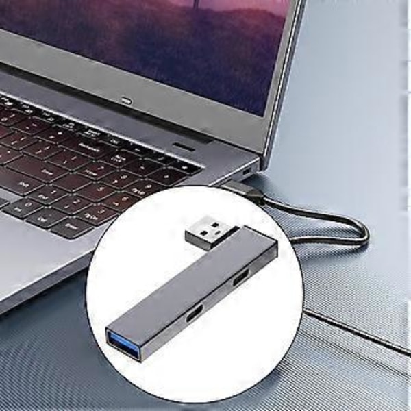 4-in-1 USB3.0 -keskitin USB3.0-, USB2.0-portilla, USB - 2Type C+USB -adapteri, USB-jakaja 5 Gbps USB3.0 -dataportti 480 Mbps USB2.0 Hopea Silver