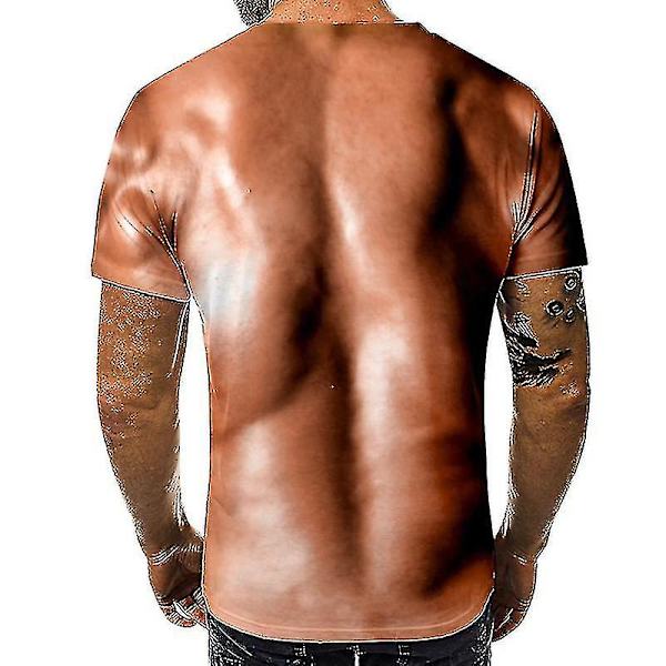 Mænds 3D T-shirt Bodybuilding Simuleret Muskel Skjorte Nøgen Hud Bryst Muskel Tee Shirt.XL.