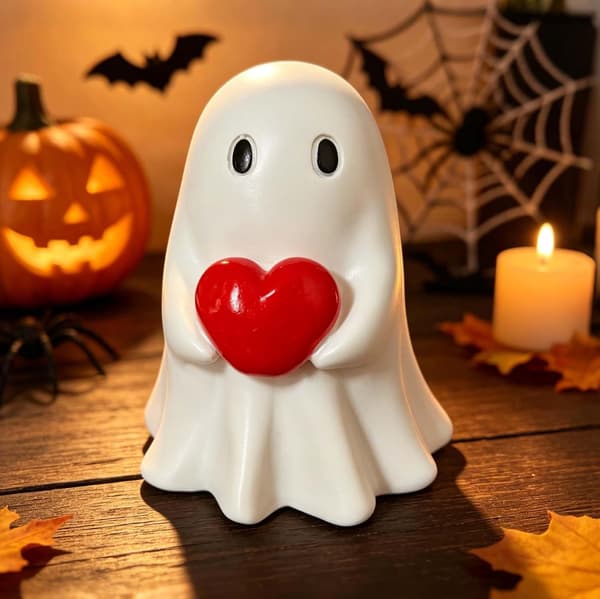 Halloween Spøgelsesfigur, Hjerteformet Spøgelse, Indendørs og Udendørs Halloweenpynt, Borddekorationer