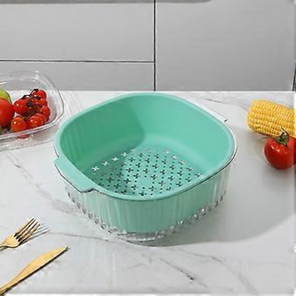 Keittiön Siiviläkulhosetti Kaksikerroksinen Hedelmäpesukori Hedelmien ja Vihannesten Pesuun Green Small