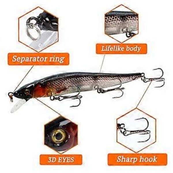 1st Fiske Bete 11.5cm 14g Minnow Crankbait Wobblers Plast Fiske 3d Ögon Sim