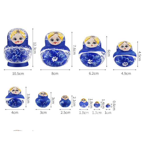 Rulledukkemerke, 10 stykker, russiske dukker, 10 stykker, håndlaget