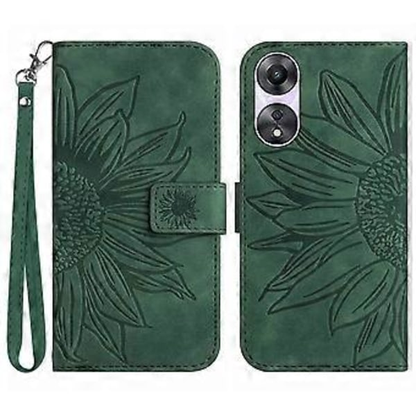 Oppo A58 4G lompakkokotelo, auringonkukkakuvio, jalustallinen nahkakotelo ja ranneke Style A