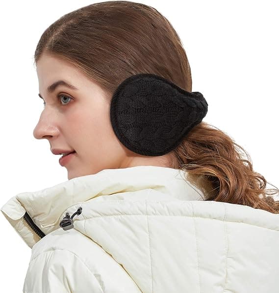 Unisex Varme Strikket Ørevarmere Dame Cashmere Vinter Ren Farve-sort
