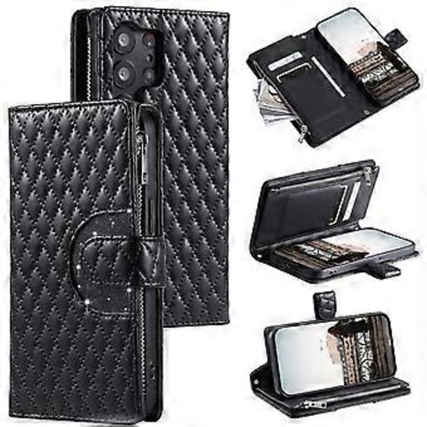 Stil 012 för Samsung Galaxy S23 Ultra Fodral PU Läder Dragkedja Plånbok Telefonskal med Handledsrem Style A
