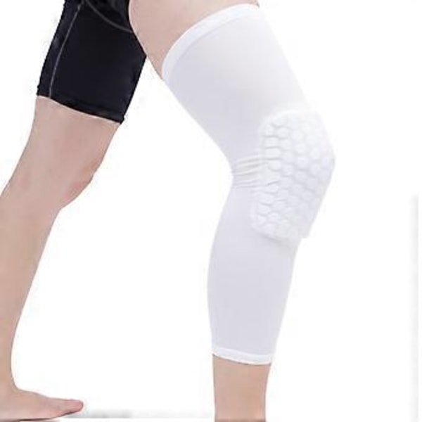 2 st knäskydd, unisex, förlängt honeycomb anti-kollisions kompressions knäskydd, basket vit L