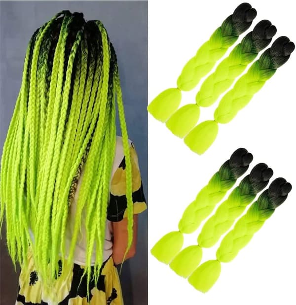 6 st (Svart/Neon Gul) Flätförlängningar Hår ombre flätning h