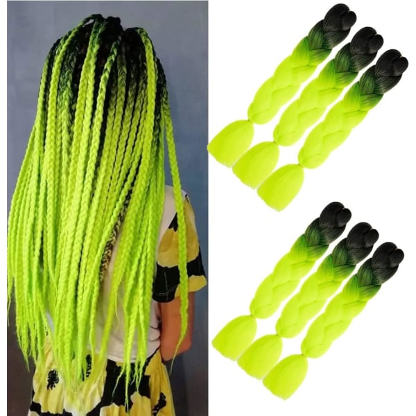 6 STK (Svart/Neon Gul) Fletter Extensions Hår ombre fletting h
