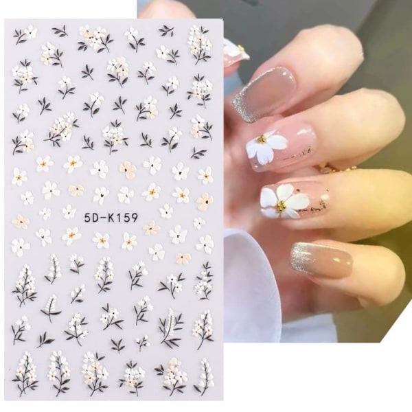 3-pack 5D Daisy Nail Stickers Präglade Summer Flower Nail Art Sti