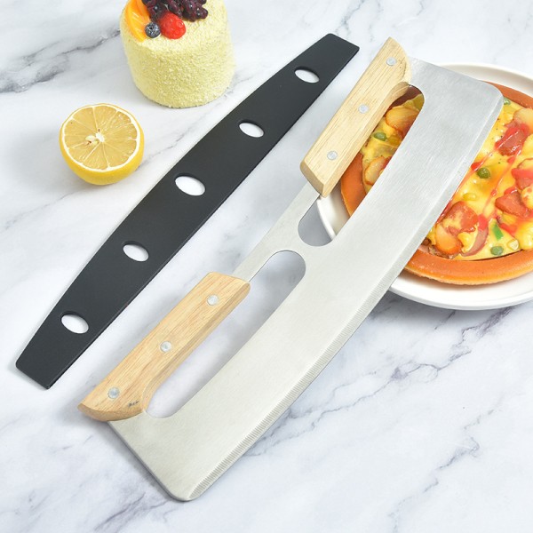 33,5 cm Pizzakutter, Gungande Pizzakutter med Dubbla Trähandtag