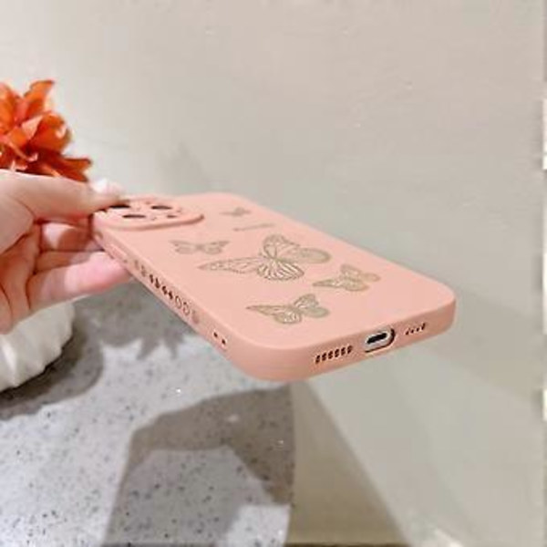 iPhone 12 Pro Max -kotelo, söpö perhoskuvio, erittäin ohut pehmeä TPU-kotelo naisille ja tytöille, vaaleanpunainen