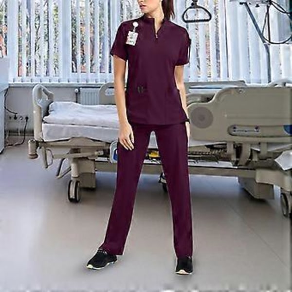 Pehmeä yläosa ja joggers-housut lemmikkieläinten trimmaajille, kauneushoitoloille, kylpylöille ja kosmetologeille (tummanpunainen S) Dark Red S