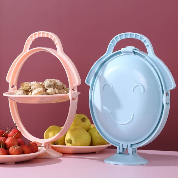 Dobbelt foldbar frugtskål, plastik frugtplade, restaurant foldbar frugt snackskål, pink