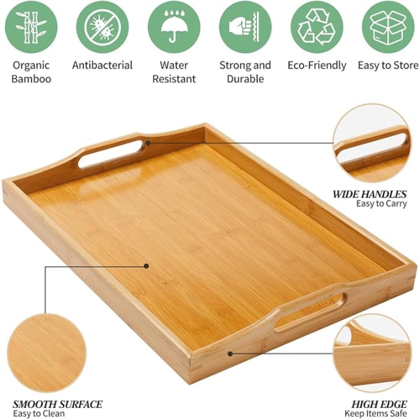 (Natural, 1)Breakfast Tray, Bamboo Meal Tray, Large Serving Tray