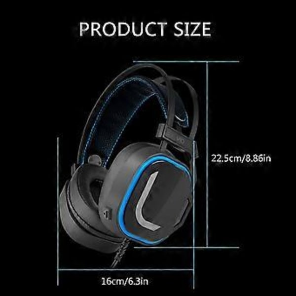 V10 USB 7.1CH Gaming Hovedtelefoner med Surround Sound, Højprotein Læder Svedtætte Ørepuder Komfortable Headsets Sort Black