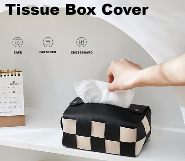 Vævæskeskrin Cover, Rektangulær Vævæskeskrin Holder, (Sort) Læder Ti
