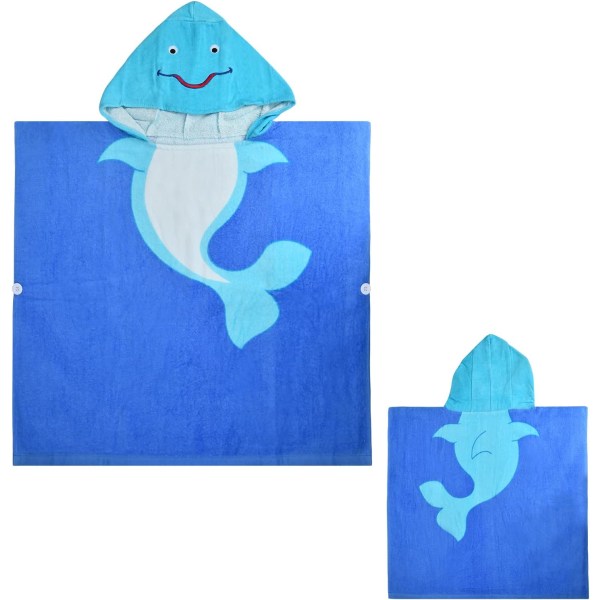 (Delfin) Handduk för barn Poncho Handduk Hooded Simhanddukar Mjuk