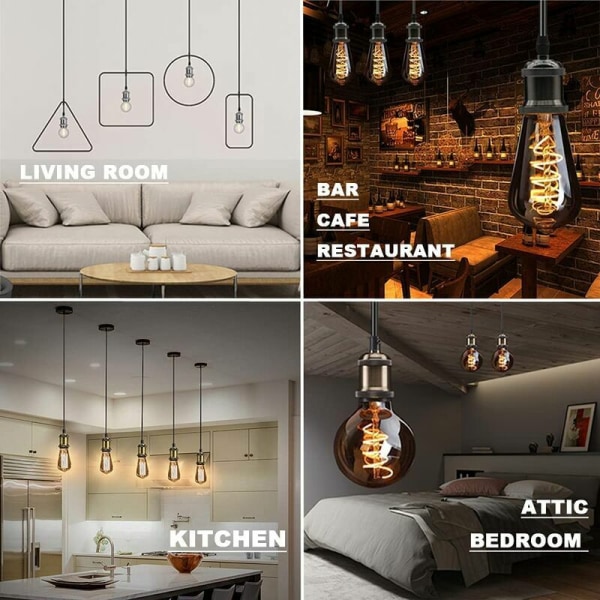 E27 Vintage Edison -lampunkanta. 4 × kattokanta lamppu jalusta retro lamppu jalusta riippuvalaisimen pidike ripustuslamppu sovitin lamppu tarvikkeet. musta