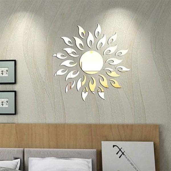 Auringonkukkapeiliseinätarrat sisustus, pyöreä akryyli DIY itseliimautuva