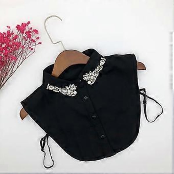 Dame Kvinder Vanddråbe Imitation Krystal Chiffon Falske Kraver Smykker Rhineston Sort Black